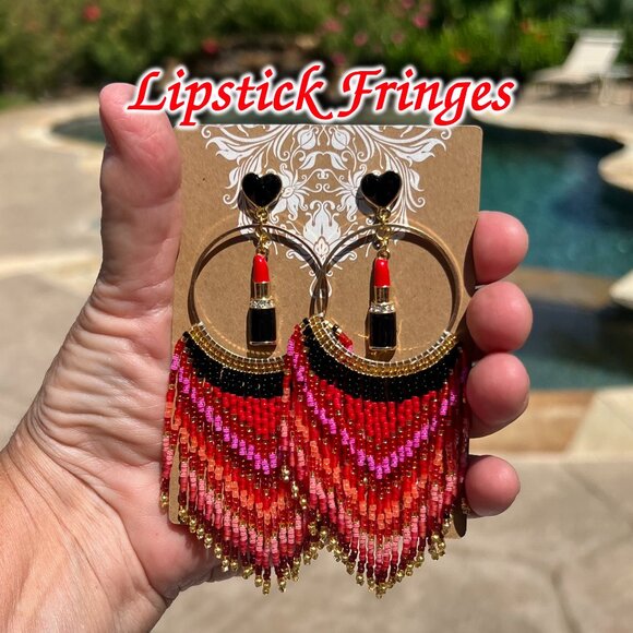 Handmade Beaded Long Tassel Fringe Dangle Drop Lightweight Post Hoop Earrings - Picture 10 of 10